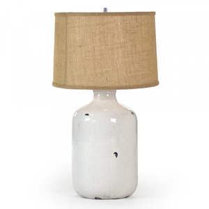 White Distressed Lamp with Burlap Shade